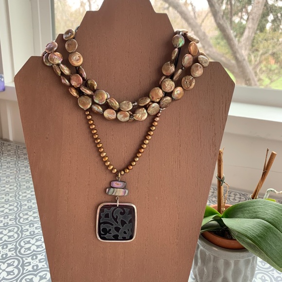 SILPADA silver copper bronze coin pearl necklace - Picture 4 of 5